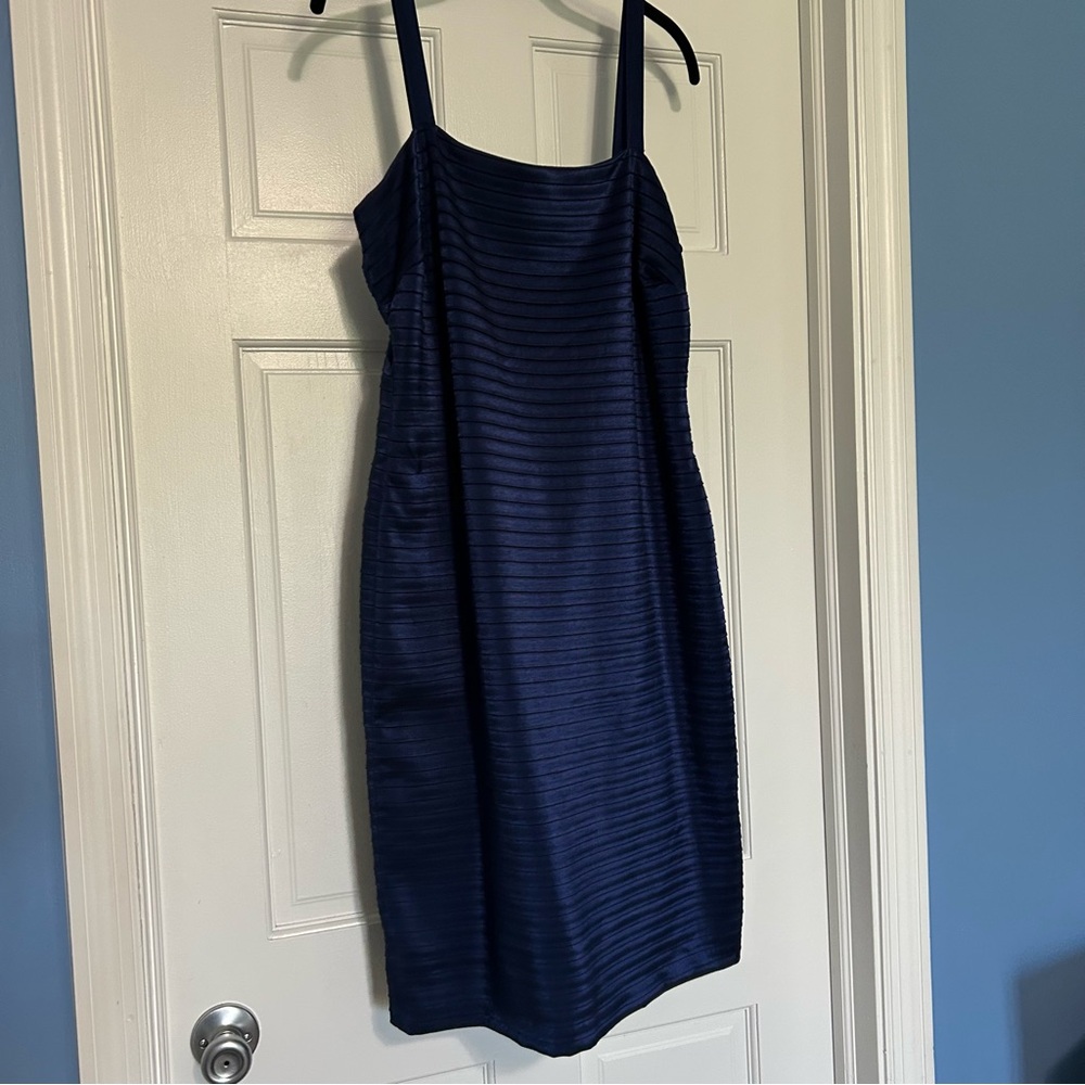 Vintage Y2K R&M Richards size 10 blue ribbed bodycon dress metallic iridescent
